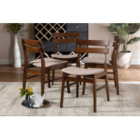 Baxton Studio Delvin-Latte/Walnut-DC Devlin Mid-Century Modern Transitional Light Beige Fabric Upholstered and Walnut Brown Finished Wood 4-Piece Dining Chair Set